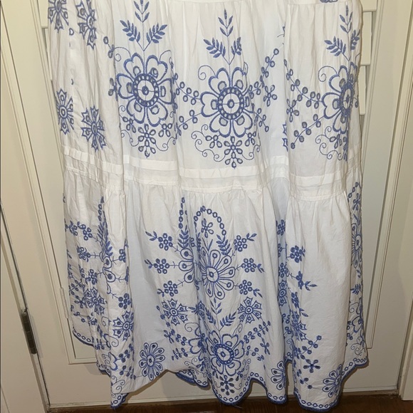 Anthropologie White and Blue Embroidered Dress - Picture 4 of 5